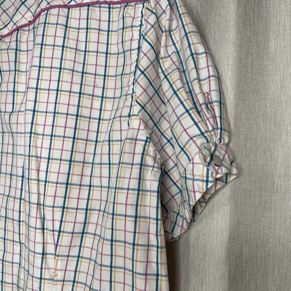 Bit & Bridle Womens Pearl Snap Shirt Large Pink Blue White Plaid Pockets Western - Picture 7 of 8